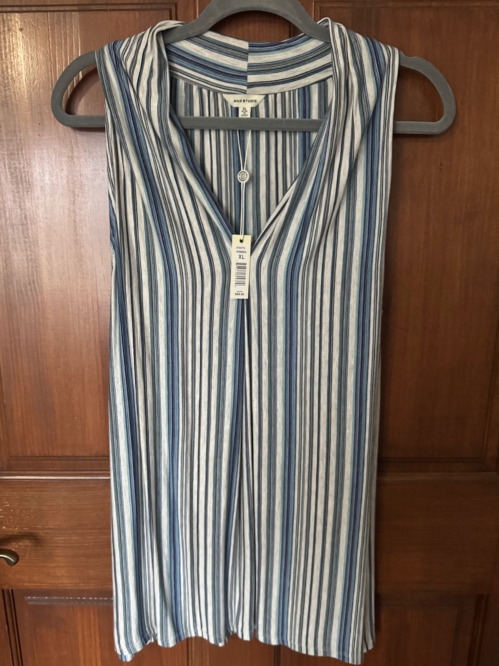 Max Studio Striped Sleeveless Knit Top in Blue and White